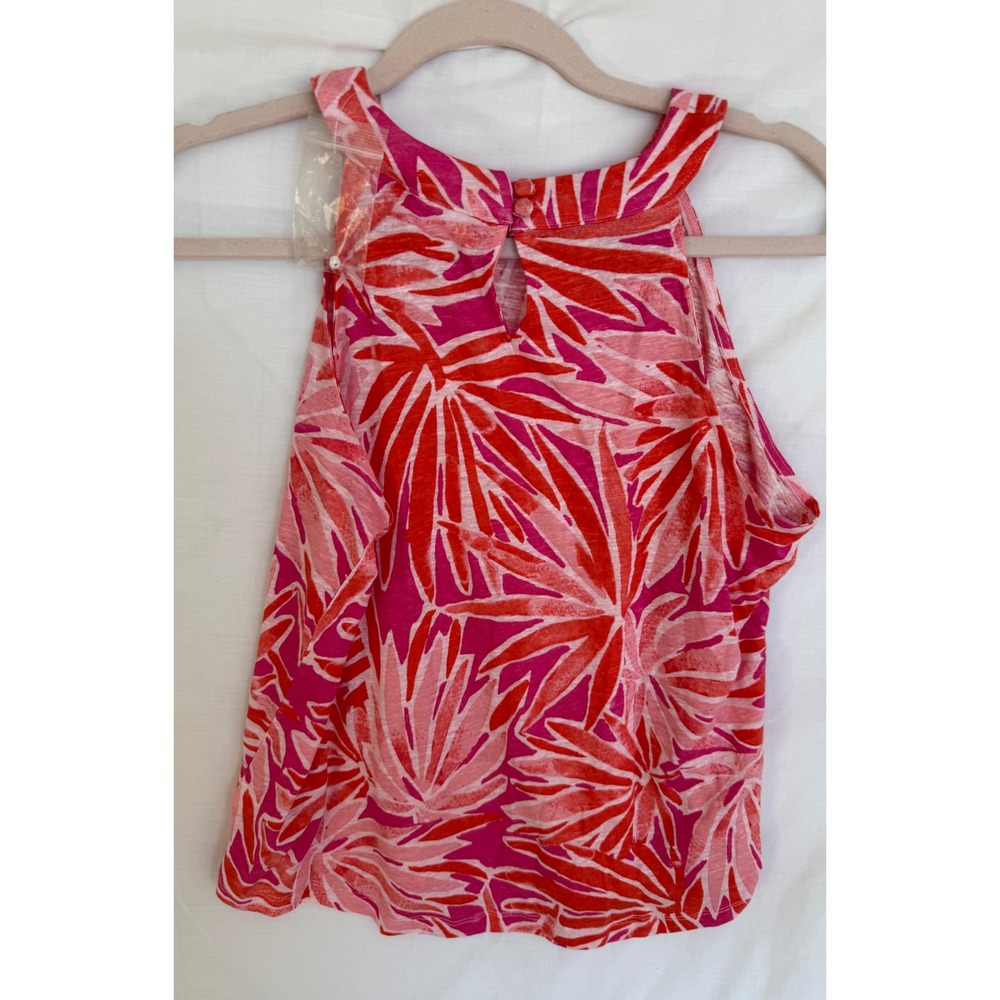 Sigrid Olsen Pink Red Tropical Palm Linen Halter Tank Top Womens Medium NWT - Picture 2 of 9